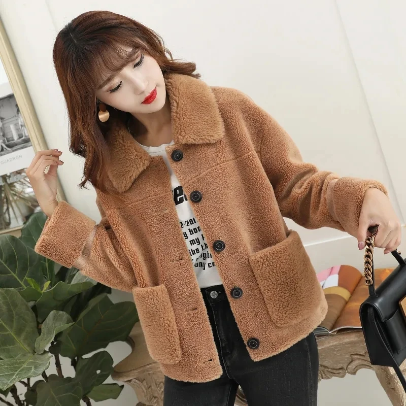Autumn Winter Artificial Wool Jacket Short Women Korean Fashion Loose Casual Overcoat Solid Wild Female Clothing Faux Fur Coats