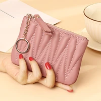 2022 new fashion coin purse pink zippered wallet kidskin card holder with key ring mini card bag for women