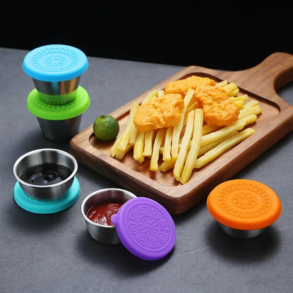 

1 Set 50ML Sauce Cup with Silicone Lid Large Capacity Outdoor Picnic Portable Salad Dressing Container Daily Use