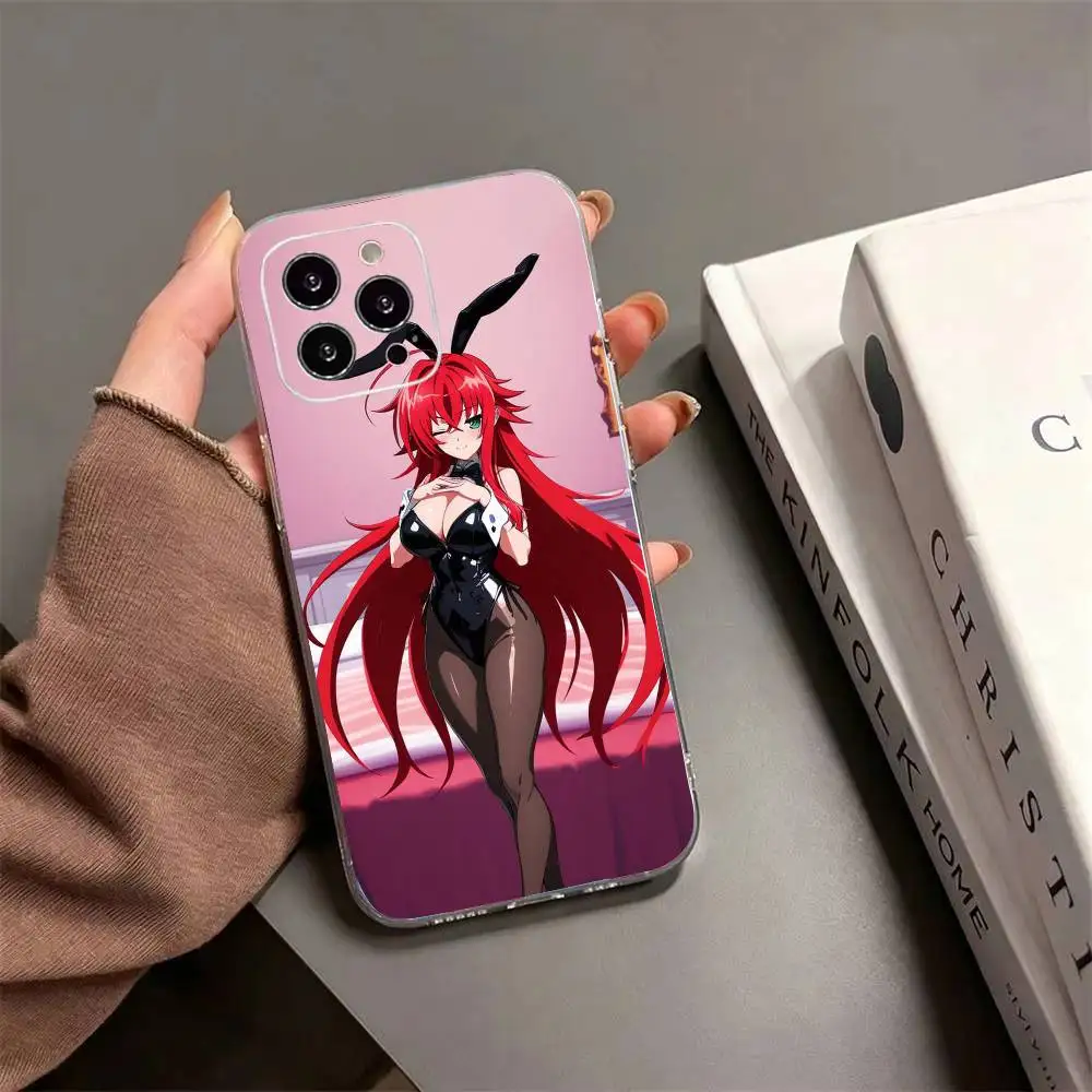 Фото Аниме чехол для телефона с Риас Гремори из High School DxD для iPhone 17 16 15 14 13 12 11 Mini Pro Max Plus, прозрачный чехол. №3