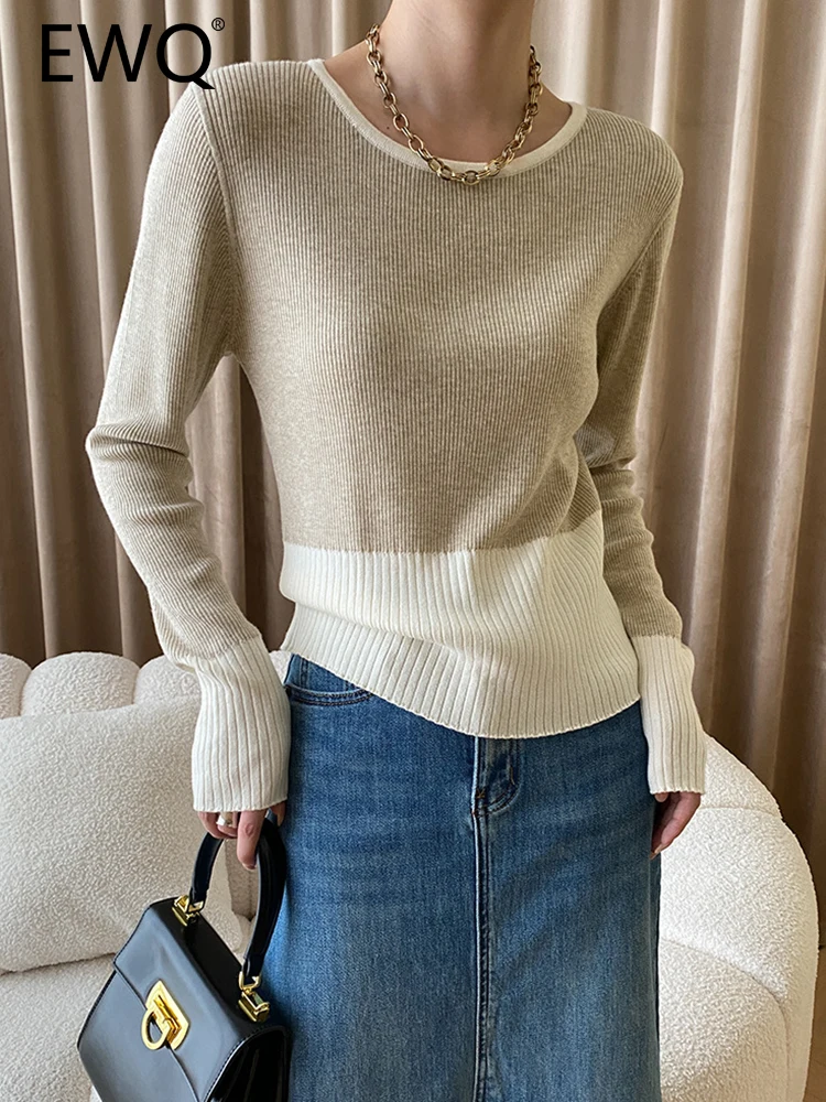 

Женский трикотажный свитер с круглым вырезом и длинным рукавом