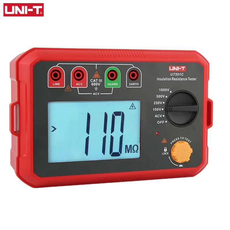 

UNI-T Insulation Resistance Tester UT501C 1000V Digital Megometer Megohmmeter Ohm Tester Auto Range Backlight