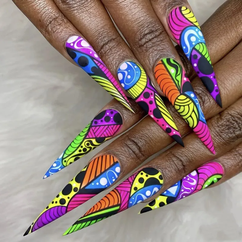 

3D fake nails set Colored semicircular geometric desig faux ongles long french tips DIY manicure accessories press on false nail