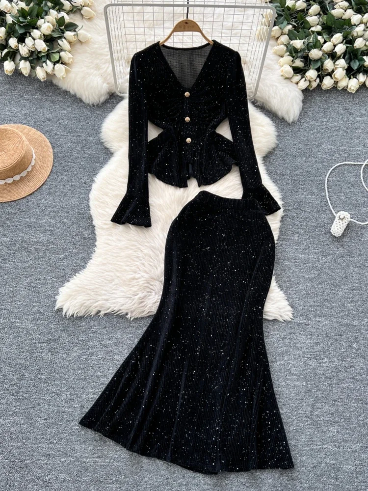 Женские сексуальные комплекты из двух предметов осень-зима сверкающий