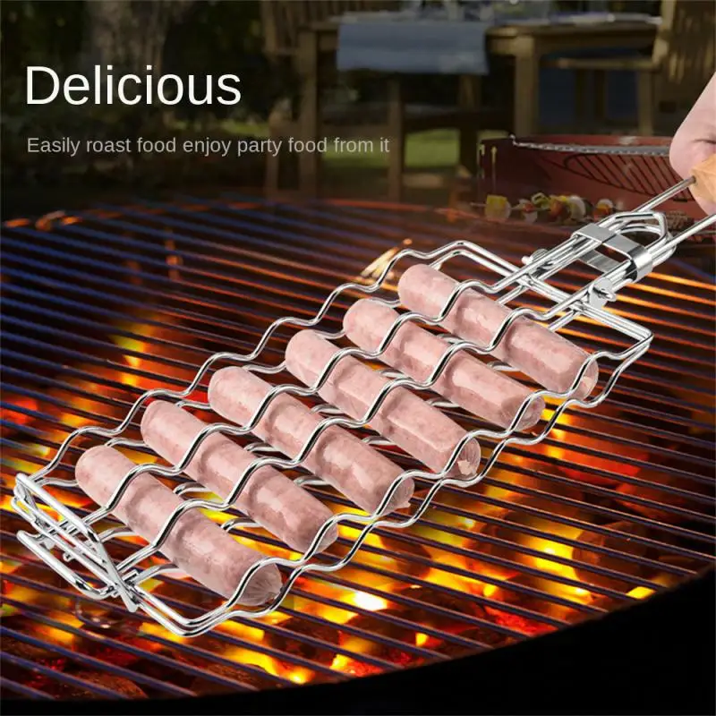 

Sausage Barbecue Net BBQ Tool 304 Stainless Steel Corn Barbecue Rack Detachable Folding Portable Barbecue Net Clip