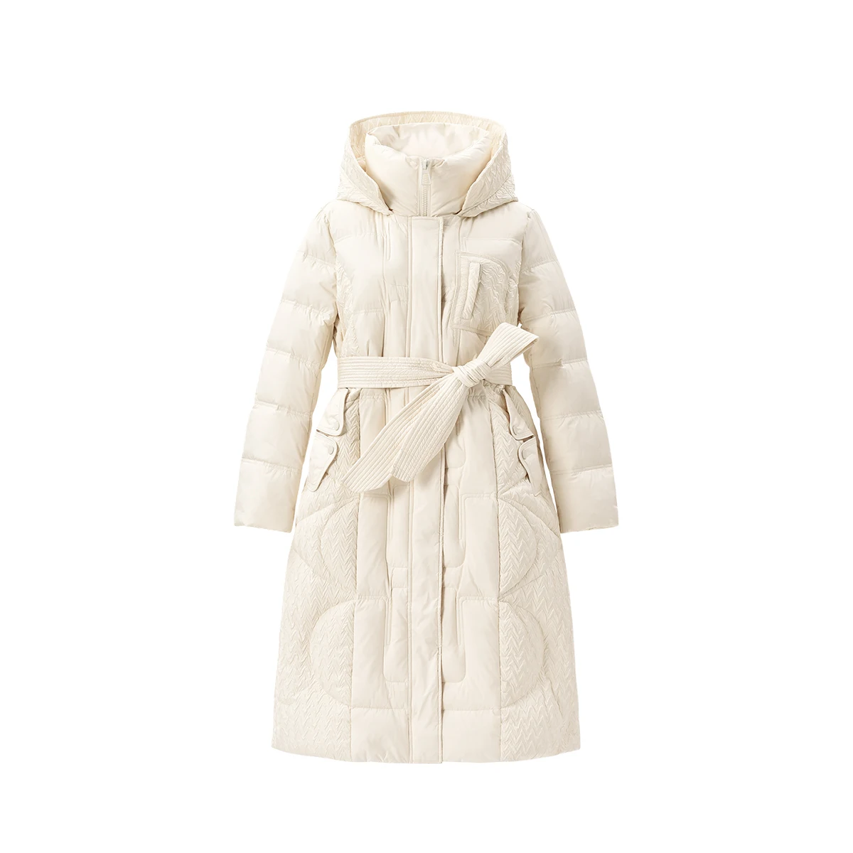 Winter Hooded Puffer Jacket  Long  90%  White Duck Down  High Street  Adjustable Waist  Coat Women  Jackets for Women