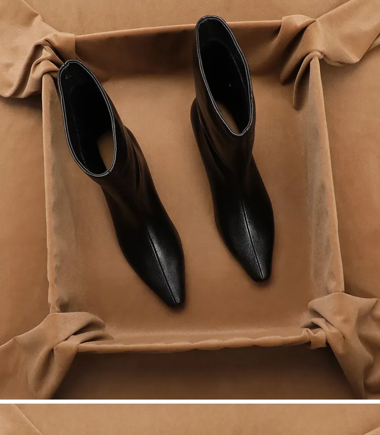 Фото Женские ботинки SHOEBOX из натуральной кожи, облегающие, до середины икры, на меху, универсальные, с квадратным носком, новинка осень-зима №2