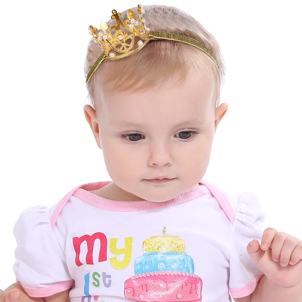 

Baby Crown Pearl Headband Newborn Bandeau Lovely Birthday Party Hair Decoration Kids Princess Photo Prop Child Hair Band