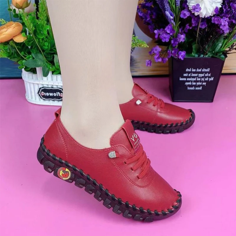 2022 Sneakers Women Shoes Platform Loafers Lace Up Leather Flat Slip-On New Spring Casual Mom Shoe Mujer Zapatos Chaussure Femme