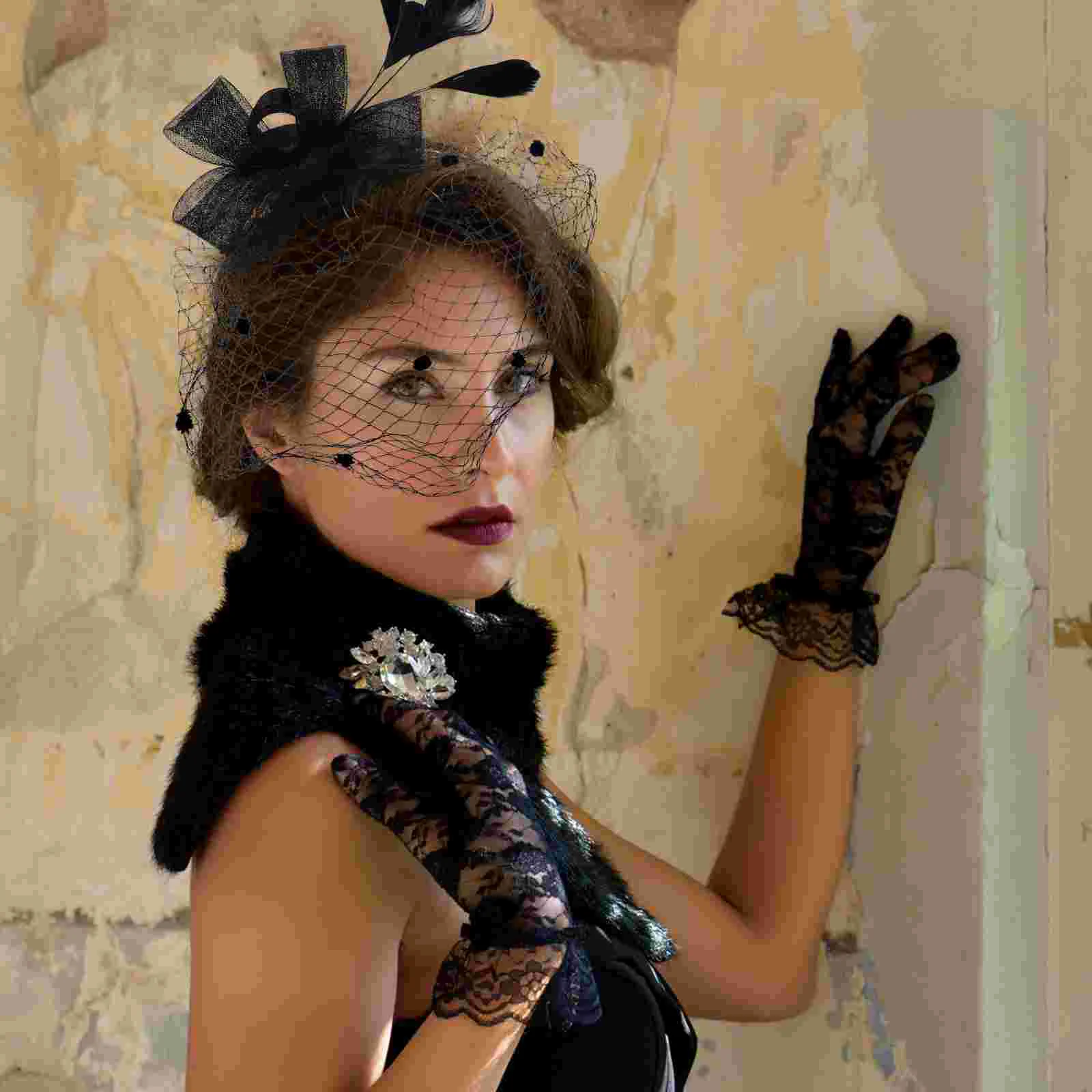 

Veil Lace Gloves Fascinator Hat Cocktail Womens Accessories Party Banquet Camo