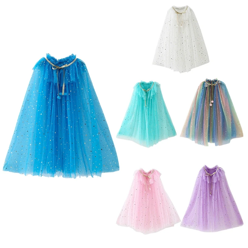 

Princess Cape Colorful Princess Cloak with Shiny Sequin Princess Fancy Dress Costume Party Cosplay Girl's Clothes T8NB