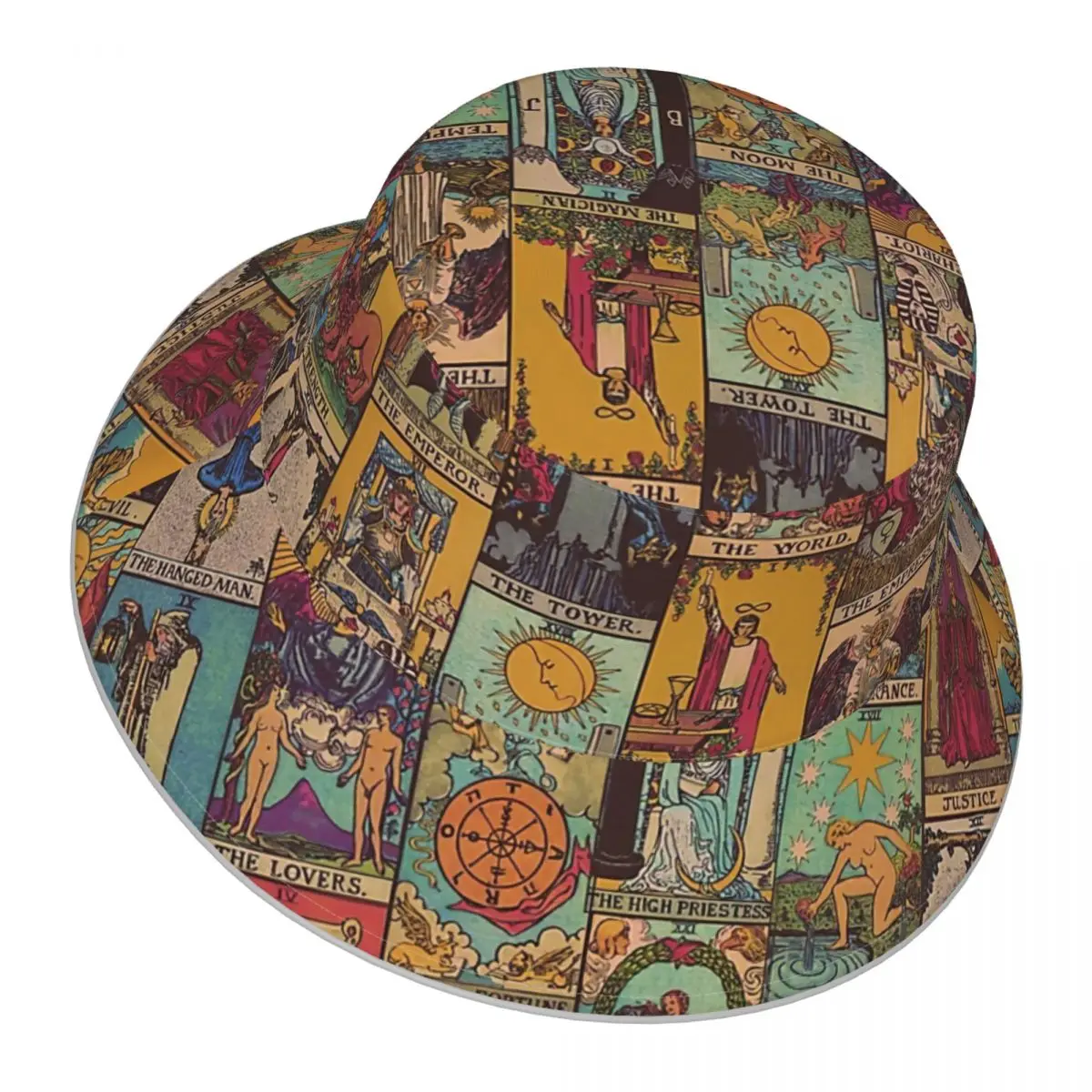 The Major Arcana Of Tarot Vintage Patchwork reflective Bucket Hat Men Women Bucket Hat Outdoor Sunscreen Beach Hat  Fishing Cap