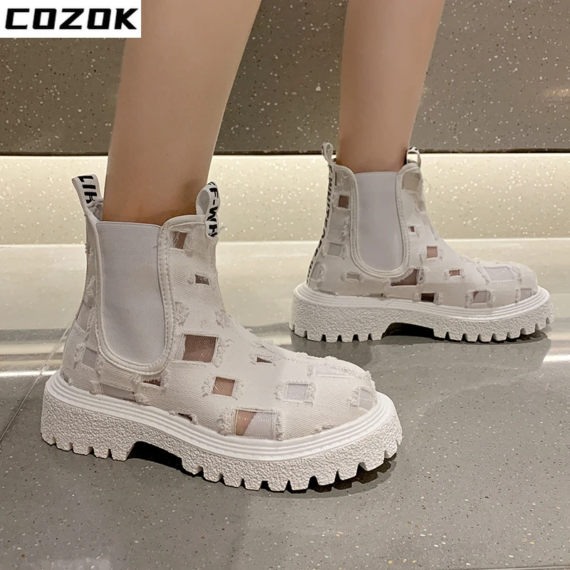 

Women Boots 2022 Summer Platform Shoes Mesh Hollow Shoes High Botas Mujer Verano 2022 Ankle Boots for Women Zapatos De Mujer