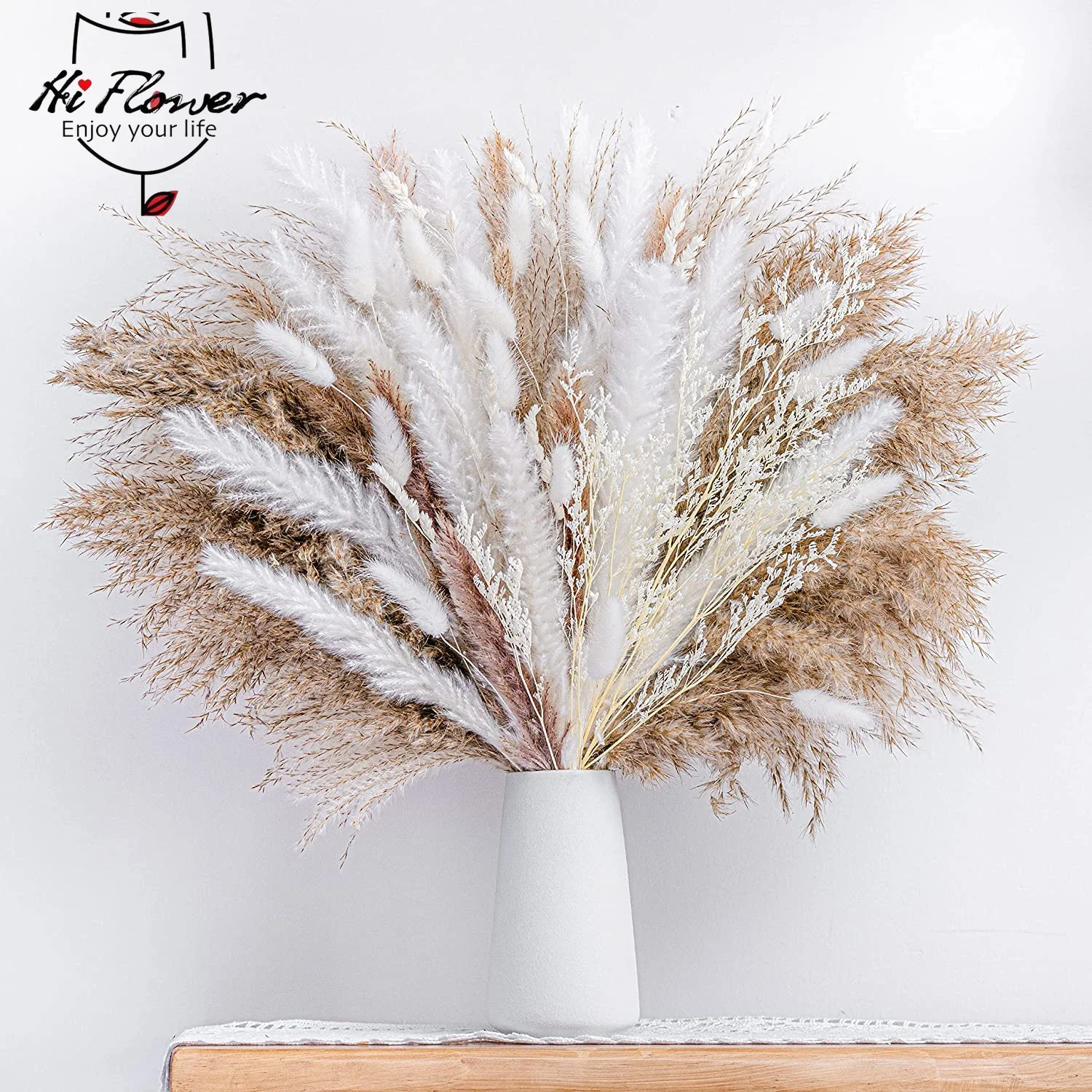 

80pcs Natural Dried Fluffy Pampas Bunny Rabbit Tail Grass Bouquet for Wedding Country Decoration Eucalyptus Reed Boho Home Decor