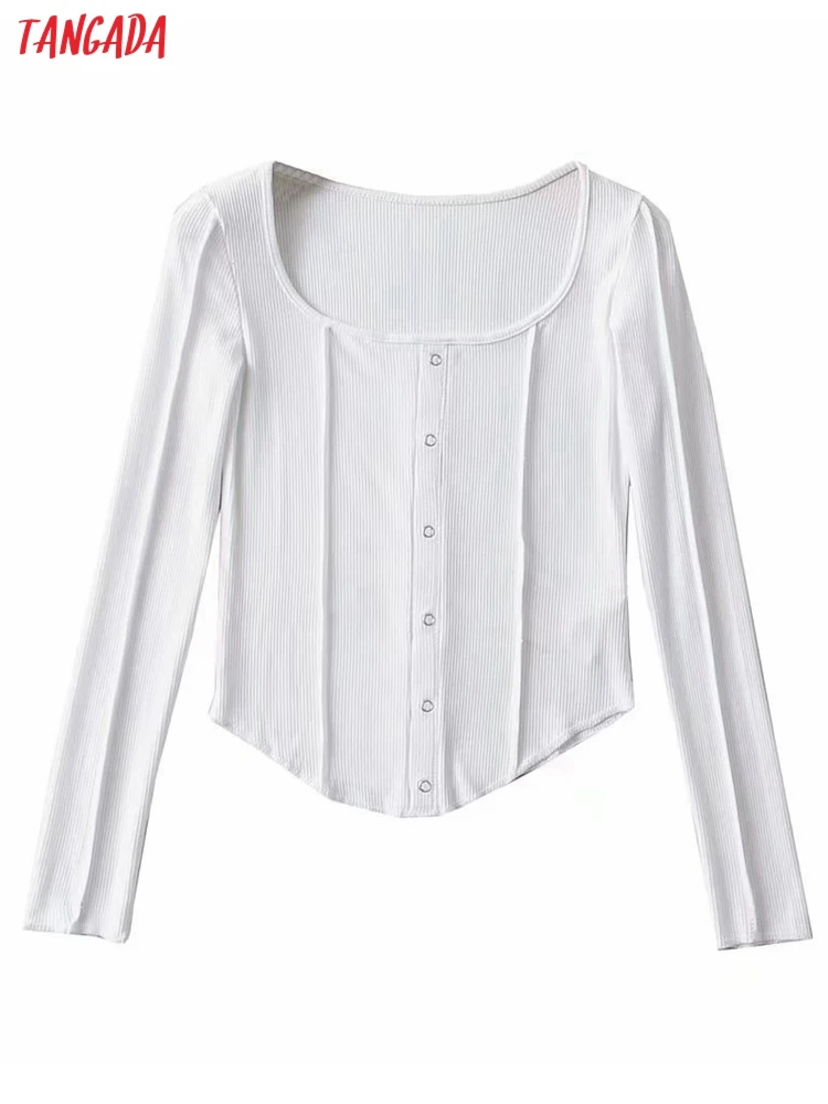 

Футболка женская хлопковая в полоску, с длинным рукавом и квадратным вырезом