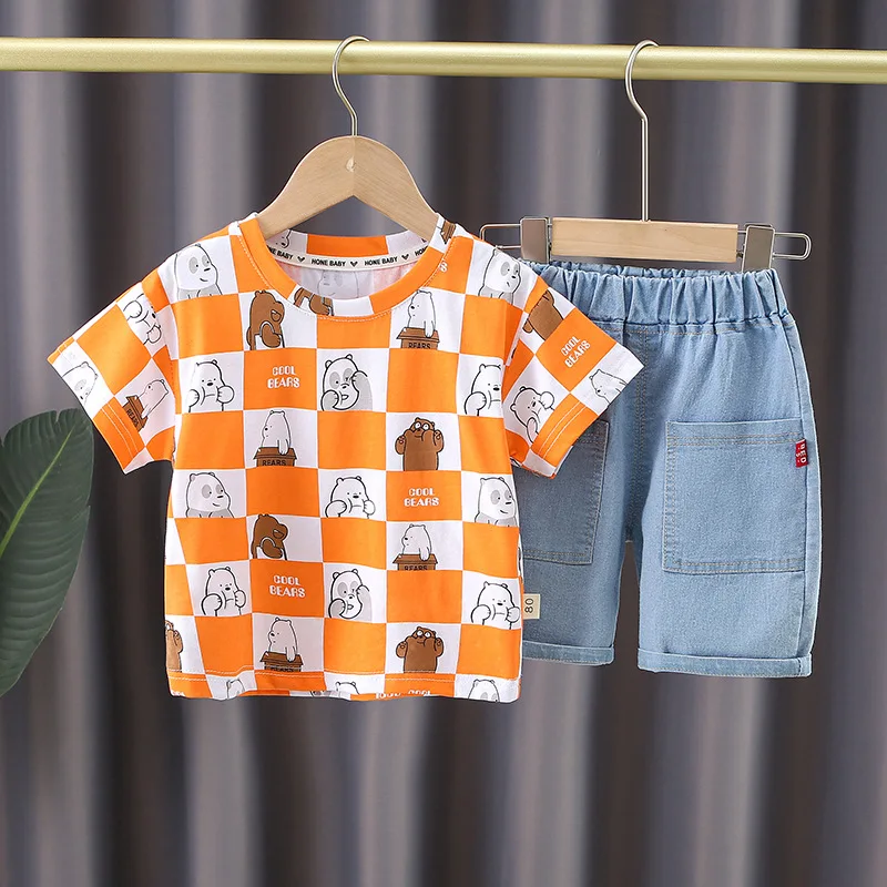 

Toddler Boy Outfits 2022 Summer Cartoon Plaid T-shirts Tops and Shorts 2PCS Clothing Sets Kids Bebes Jogging Suits Tracksuits