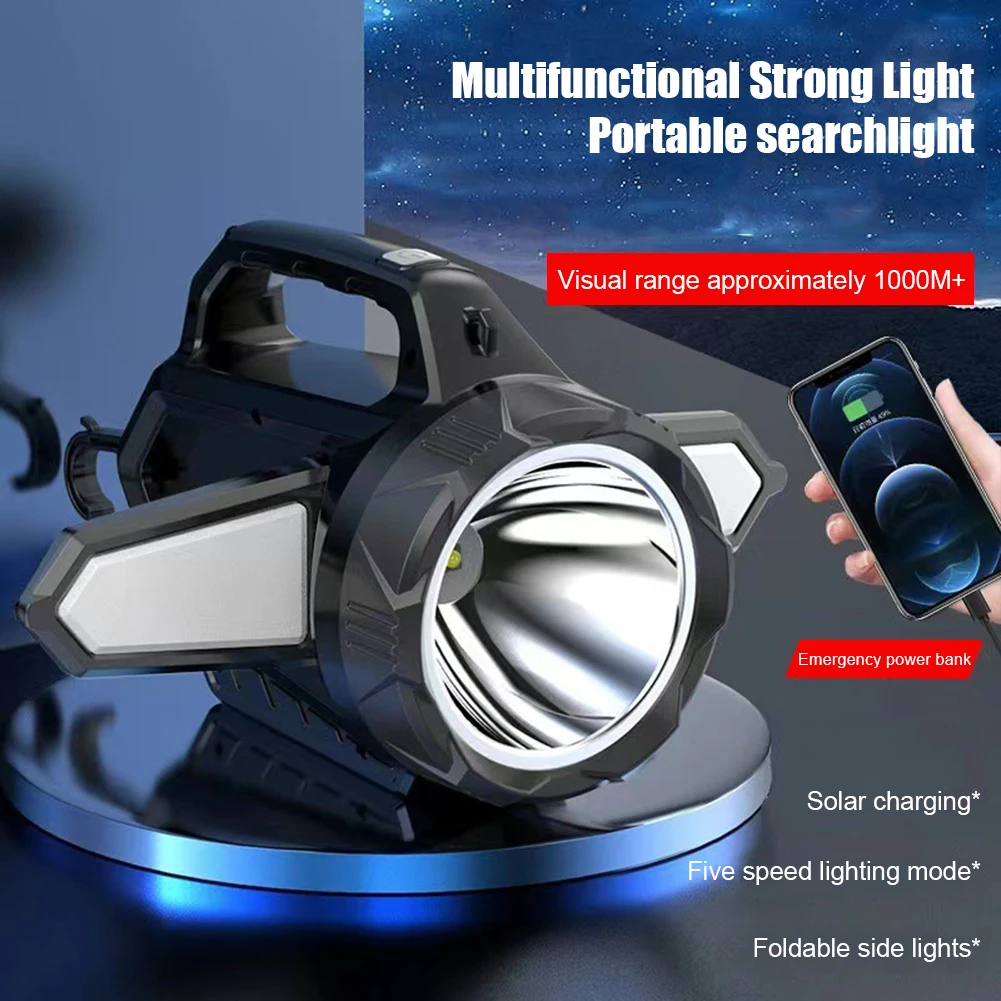 

2400mAh LED COB Flashlight 500LM Solar USB Rechargeable Handheld Lantern 5 Modes Power Bank Function for Night Working Emergency