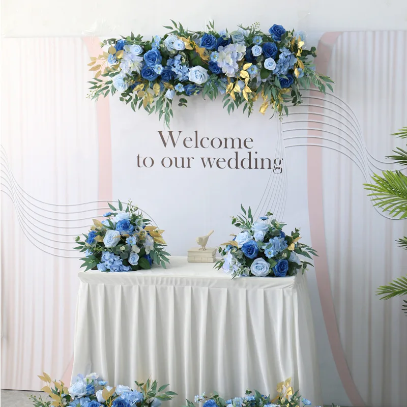 

Blue Rose Series Flower Row artificial Wedding background wall Decoration hanging Curtain Flower table Decor arch Flower Ball