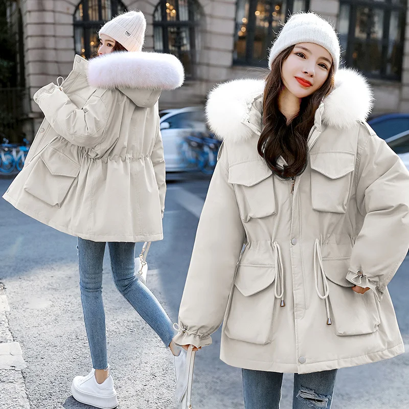2023 Women Winter Down Coat Short Parkas with Real Fox Fur Hood Female Ladies Fashion Street Outerwear Clothing Plus Oversized