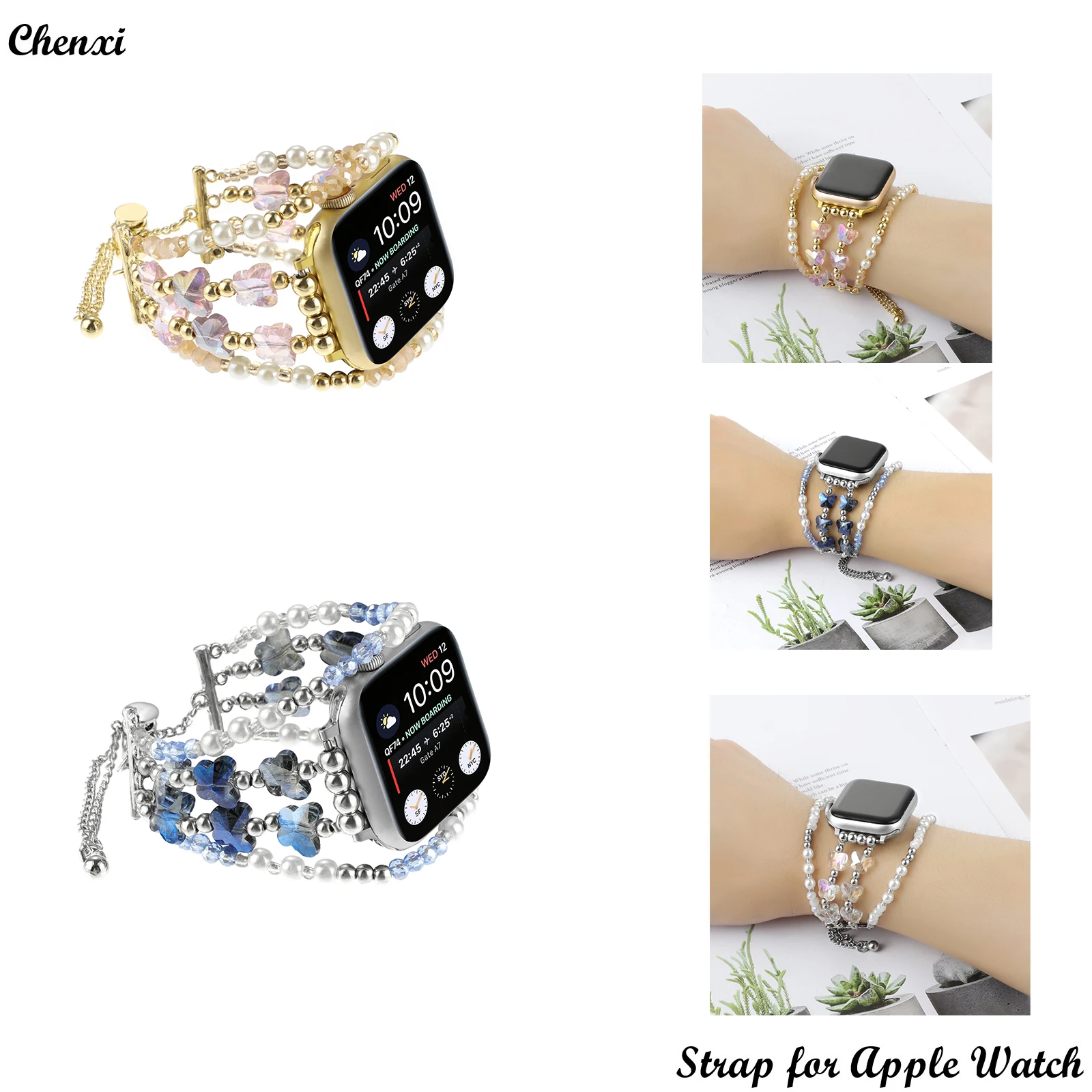 

Crystal butterfly strap for Apple watch band sweet bracelet chain iwatch87654321SE Ultra38 40 41 42 44 45 49mm women clear wrist