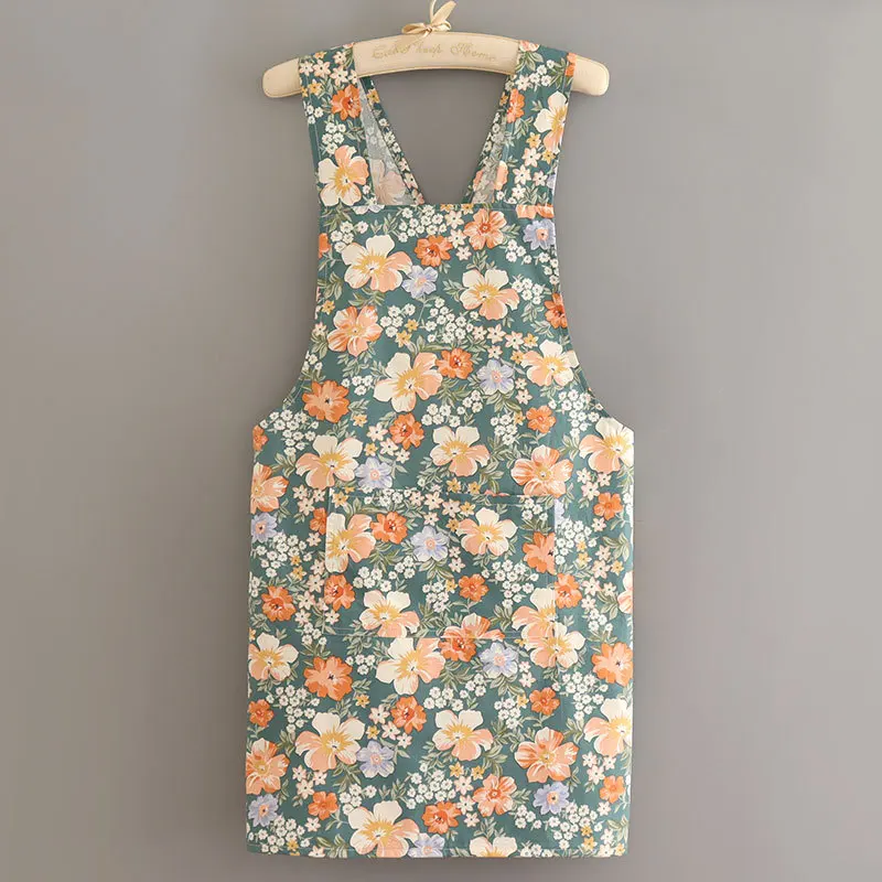 

Тонкий домашний хлопковый фартук с цветочным принтом, милый женский кухонный маслостойкий фартук без завязок, без рукавов, с широким плечевым ремнем, дышащий нагрудник