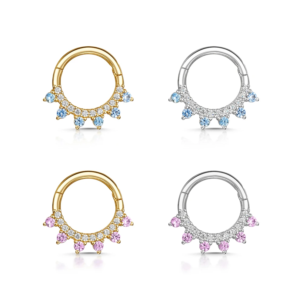 ROXI Gold/Silver Hoop Earrings For Women Blue/Pink 925 Sterling Silver 1PC No Allergic Cartilage Ear Nose Body Piercing Jewelry images - 6