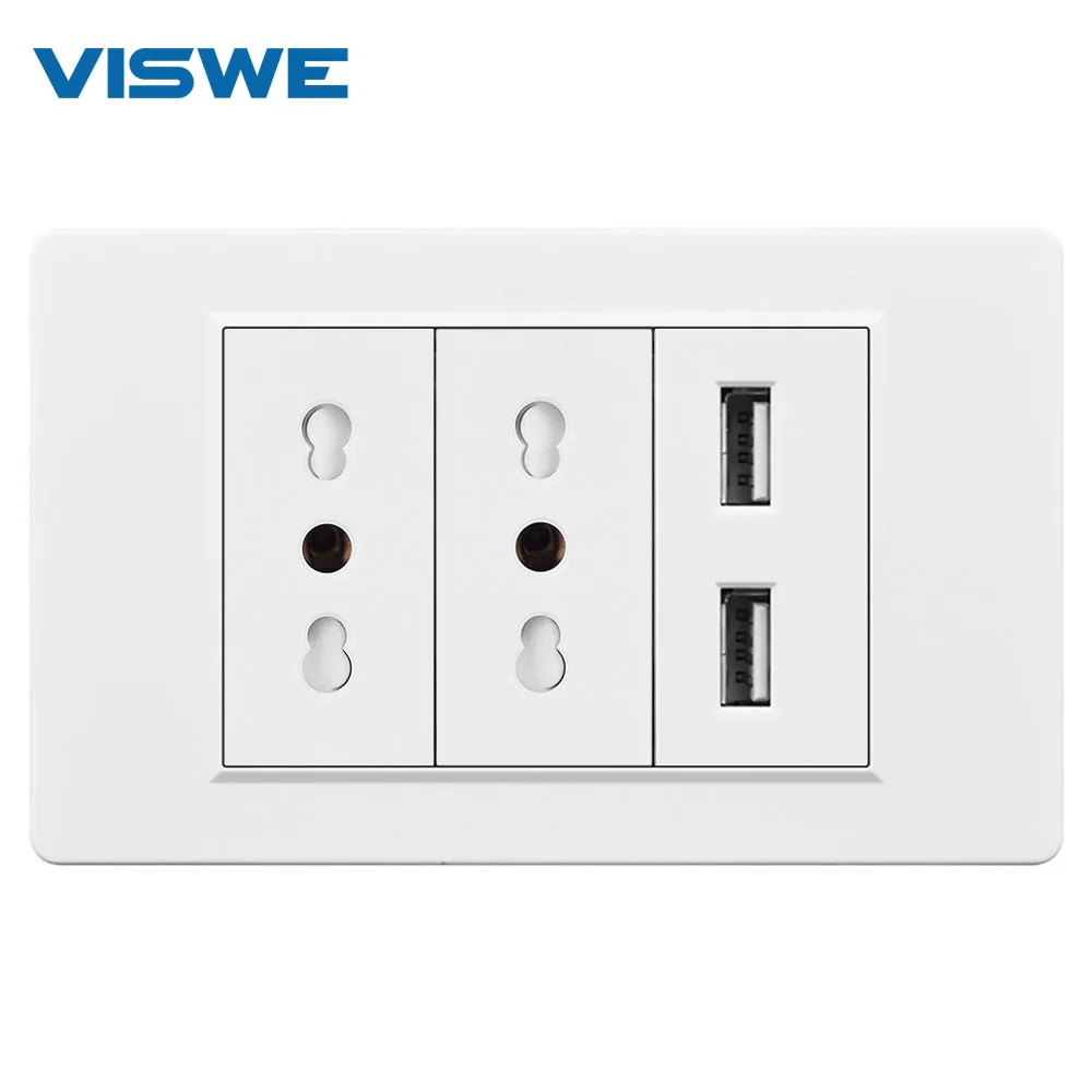 

VISWE Italy Chile Usb wall socket 16A,Socket With Double 2.1A Usb,PC Flame retardant material panel 118mm*72mm