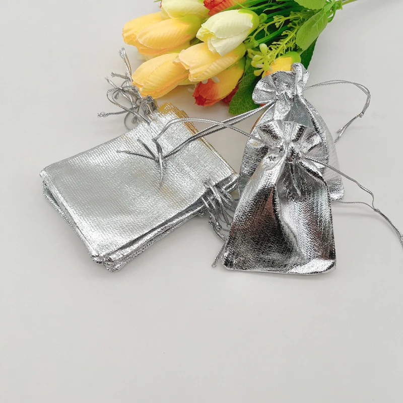 100 шт. серебряные сумки для хранения подарочная упаковка свадебный саше тканевая