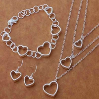 925 stamp women jewelry set love heart bracelet necklace earrings fashion wedding jewellery ladies gifts