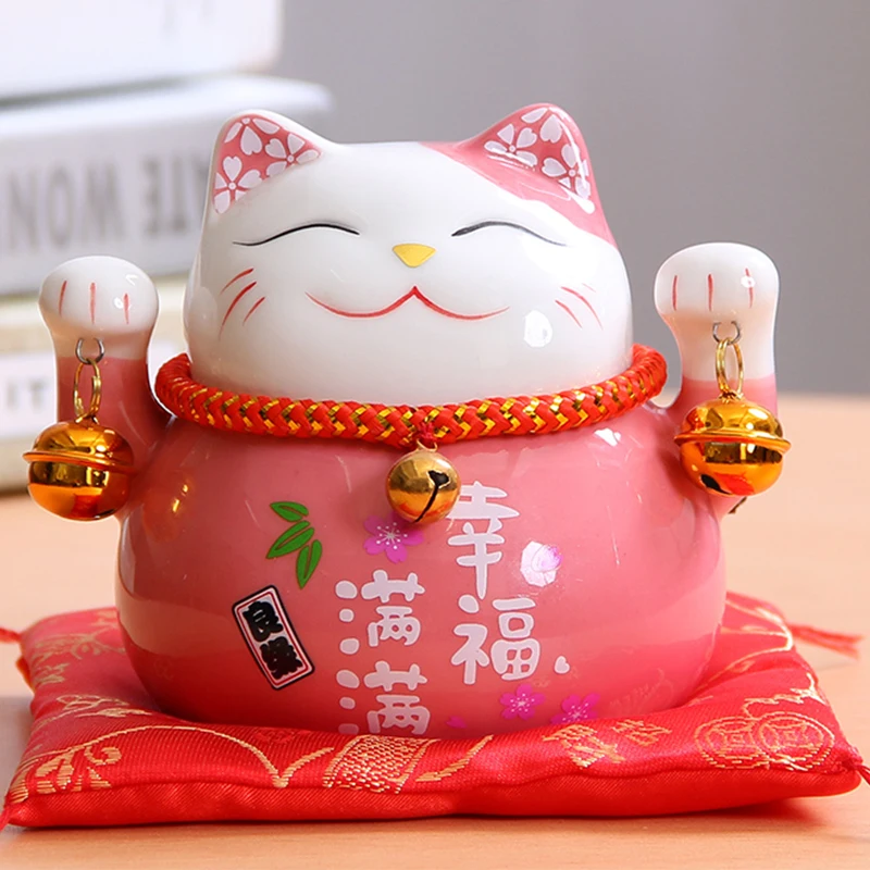 

4/6.5 inch Ceramic Maneki Neko Piggy Bank Creative Home Decoration Porcelain Ornaments Lucky Fortune Cat Money Box Business Gift