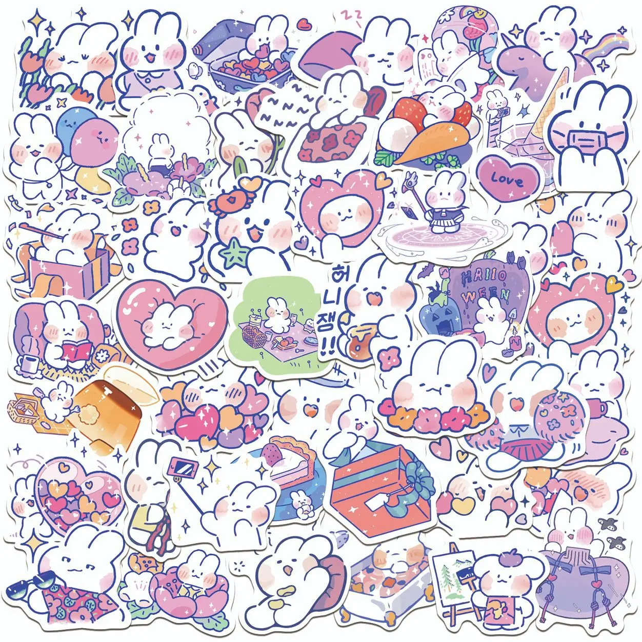 

50PCS Cute Rabbit Cute Kawaii Expression Bag Graffiti Waterproof Sticker Water Cup Suitcase Laptop Decoration