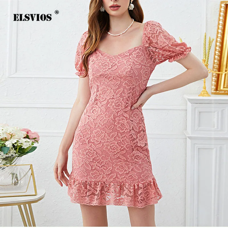 

Женское ТРАПЕЦИЕВИДНОЕ ПЛАТЬЕ на молнии, кружевное однотонное платье во французском стиле с высокой талией и квадратным вырезом, лето 2023