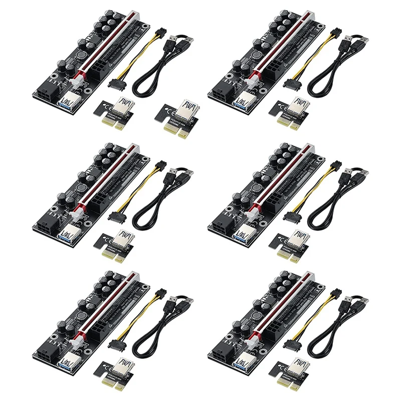 

6PACK PCI-E 1X To 16X Riser Card With PCI-E 1X Plug-In Card, Adapter Card For Bitcoin Crypto Mining Ethereum Mining