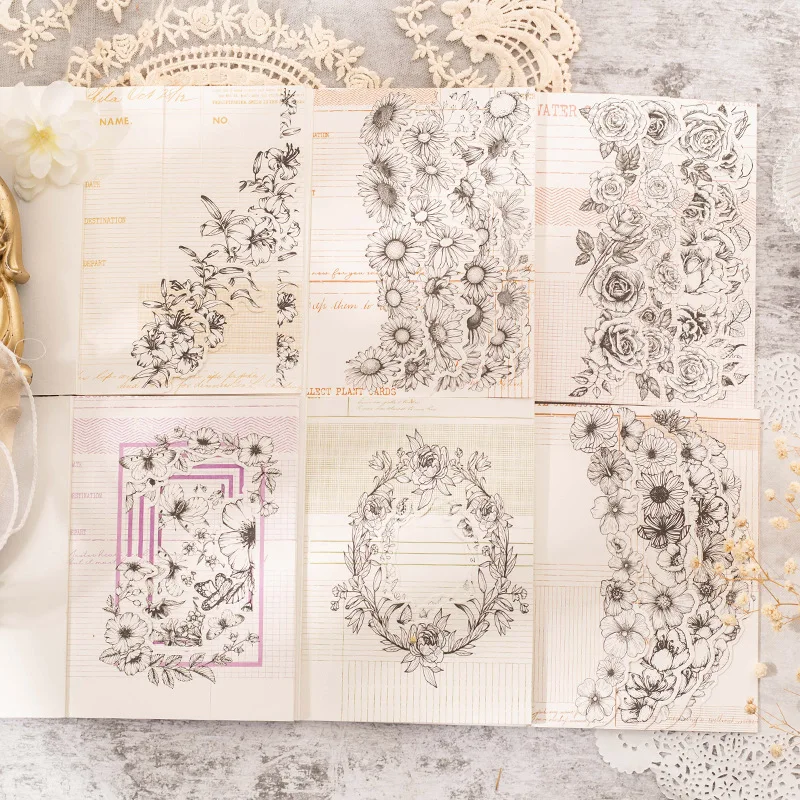 

10sets/lot Memo Pads Material Paper Flower Protector Junk Journal letter paper Retro Background Decoration Paper