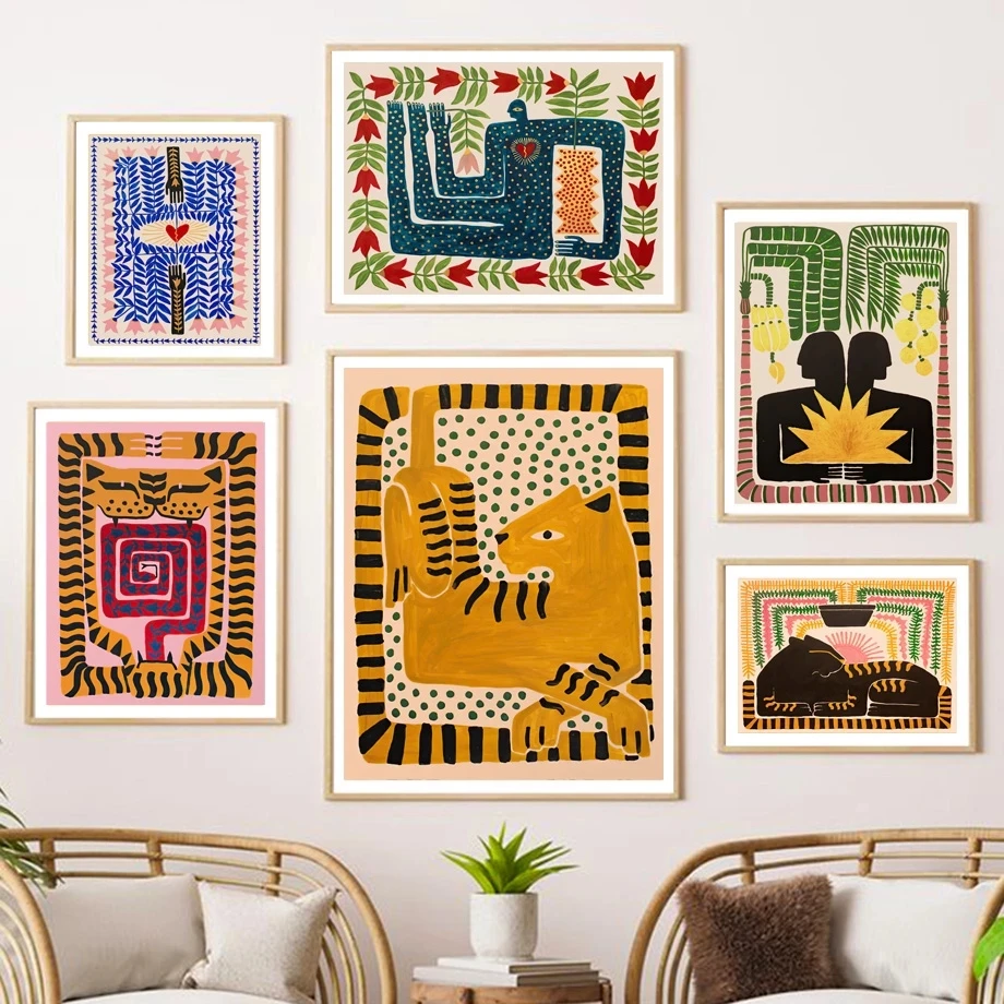 

Ancient Egypt Colorful Abstract Nordic Poster Tiger Leopard Figure Wall Art Print Canvas Painting Decor Pictures For Living Room