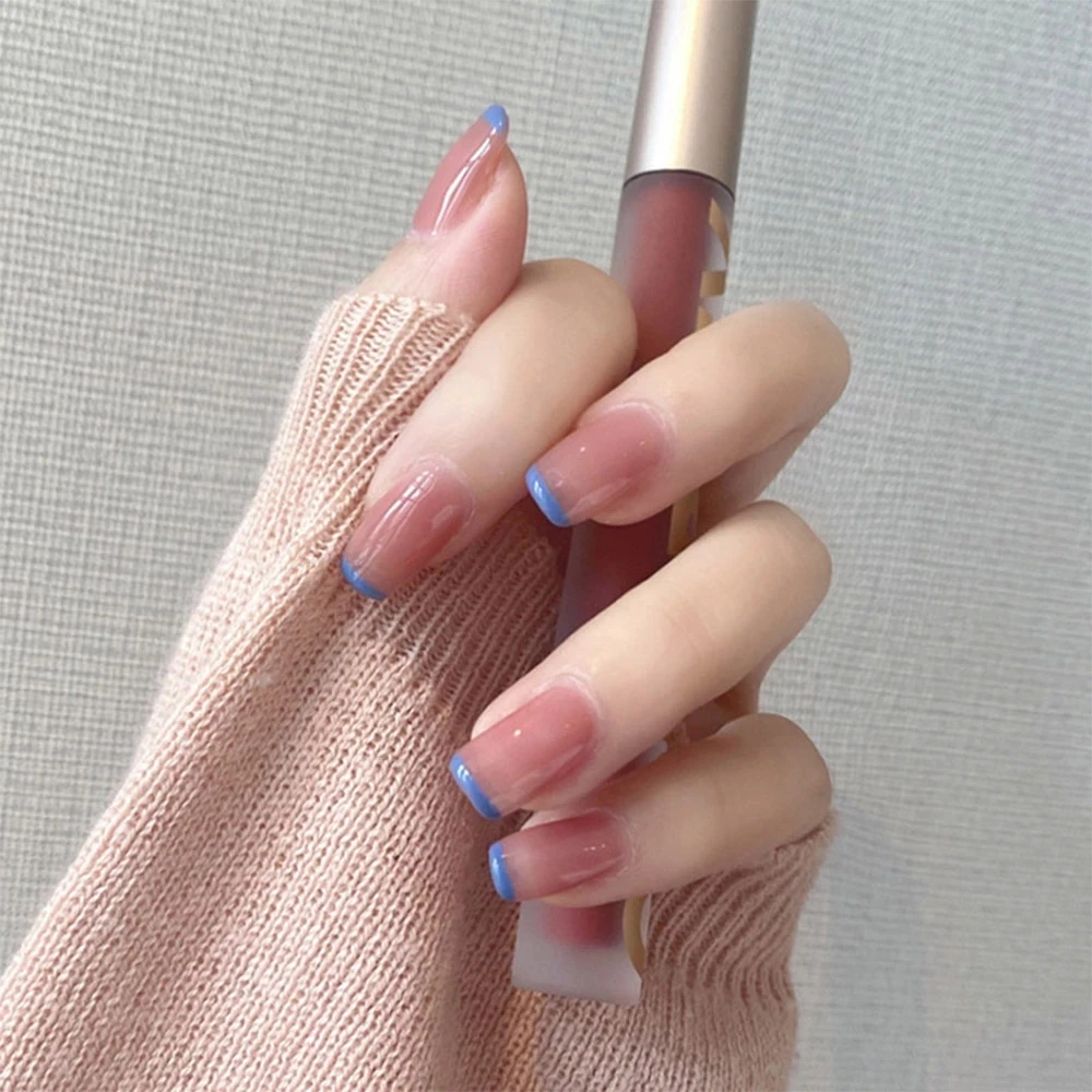 Нажимные ногти средней длины гроб французские накладные носимые Красочные края