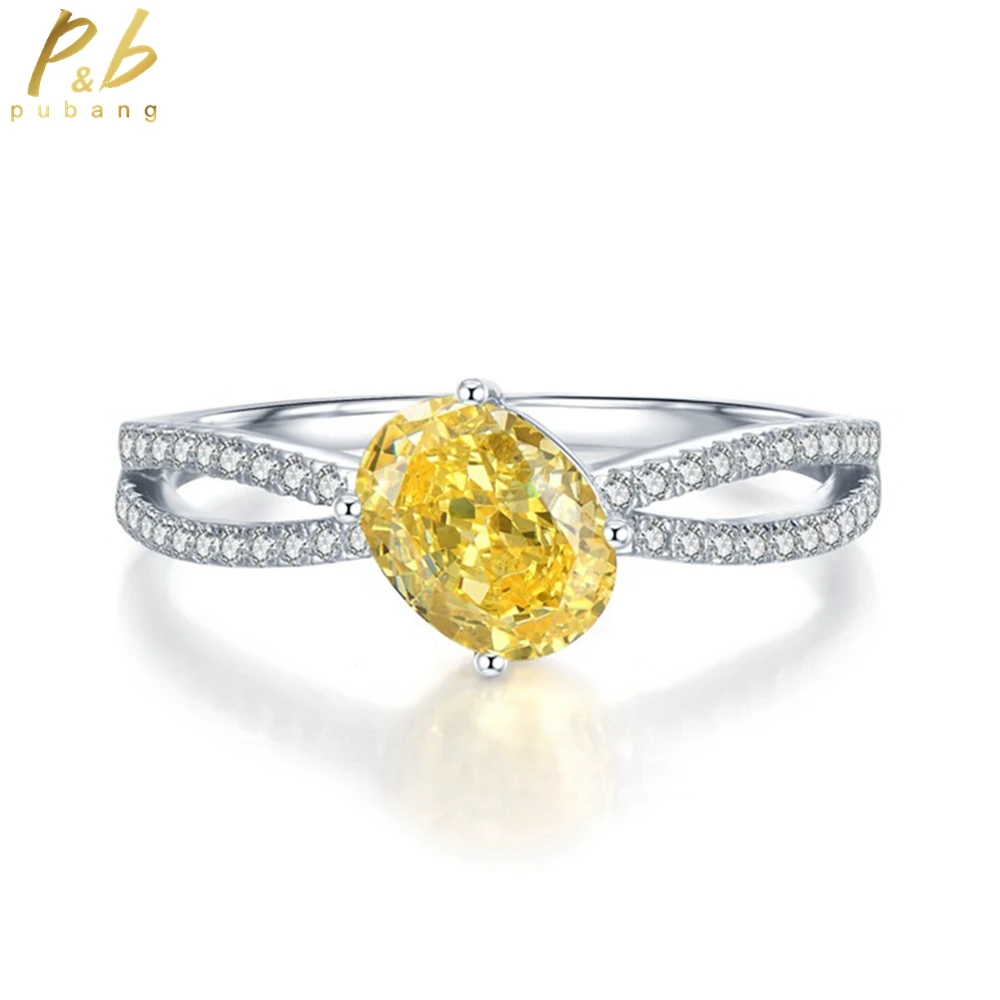 

PuBang Fine Jewelry Solid 925 Sterling Silver Oval Pink/Yellow Gemstone Created Moissanite Diamond Ring for Women Gift Wholesale
