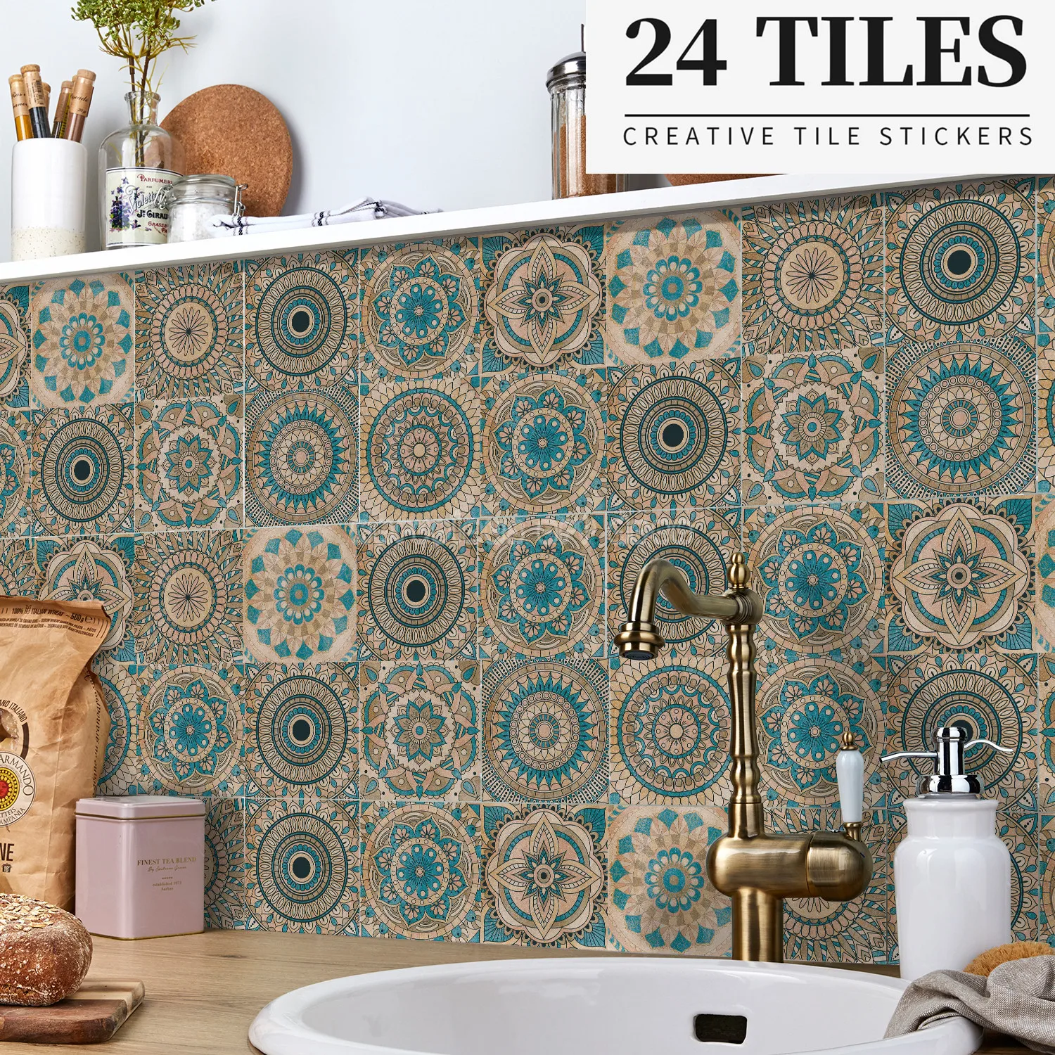 

24 шт., водостойкие наклейки для плитки в стиле ретро