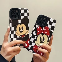 disney mickey minnie plaid fashion phone cases for iphone 13 12 11 pro max xr xs max x cartoon couple anti drop soft cover gift