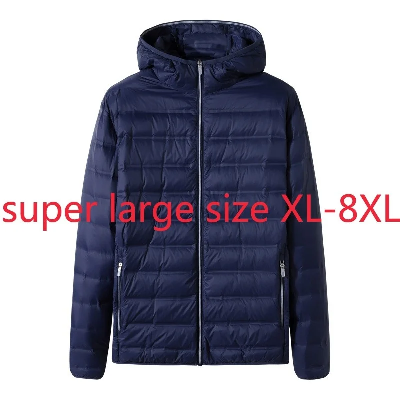 New Super Large Autumn Winter Men Fashion Casual Hooded Light Down Jacket White Duck Down Plus Size LXL2XL3XL4XL5XL6XL7XL8XL
