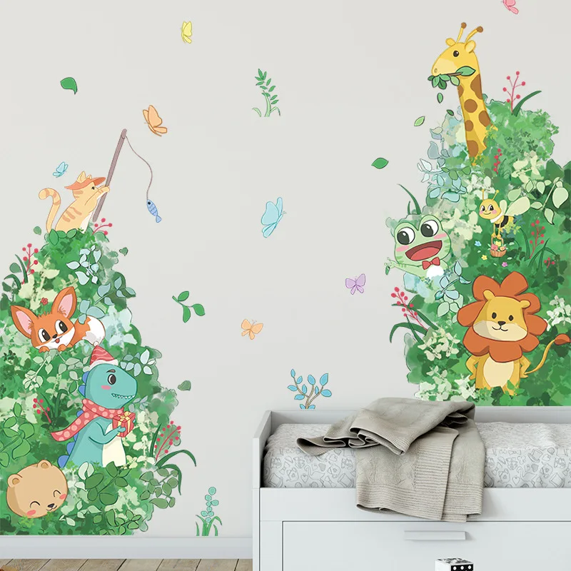 

Cartoon Small Animals Tropical Green Plants Kindergarten Pvc Material Self-Adhesive Wall Stickers Wall Decor Home Wallpaper
