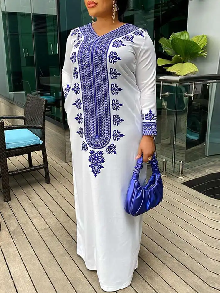 

VONDA 2022 Autumn Loose Maxi Dress Oversized Bohemian Women Floral Printed Sundress Casual Loose Long Sleeve Sundress Robe Femme