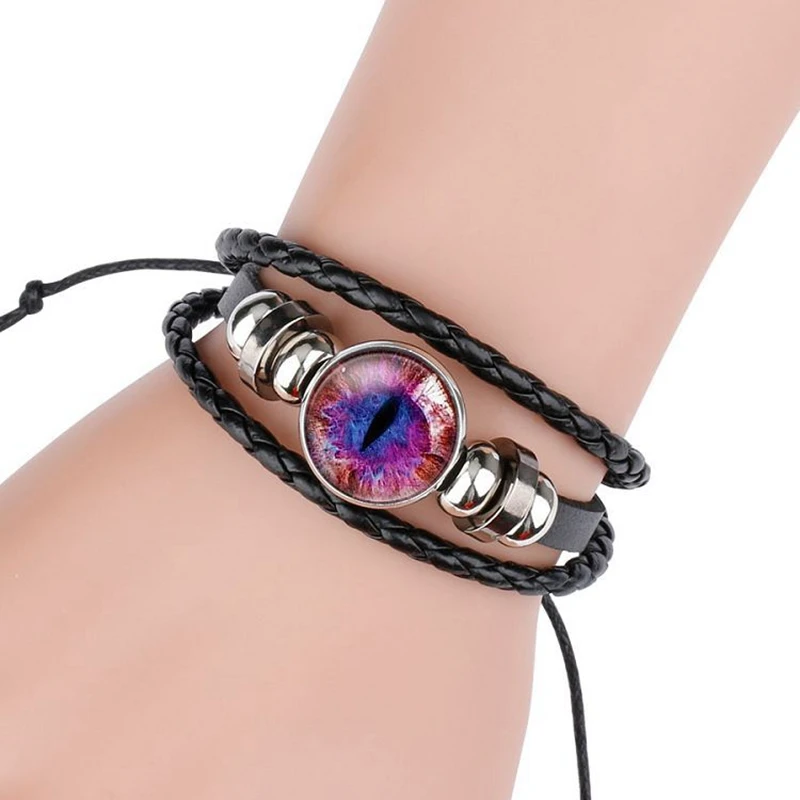 

Multilayer Blue Devil's Eye Bracelet for Men Women Black Leather Punk Adjustable Chain Wristband Couple Friendship Party Jewelry