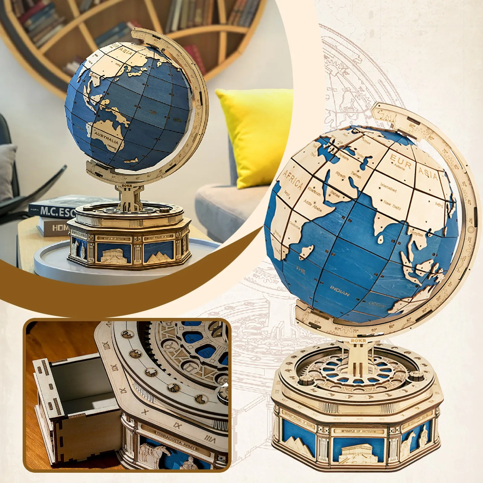 

Декоративная модель, деревянные настольные Креативные 3D украшения для самостоятельной сборки, для офиса, белого и золотого цветов, рождест...