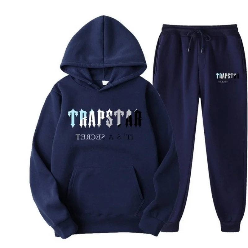 

Trapstar Tracksuit Brand Printed Men's Sport Blue Pink Black Warm Colors Two Pieces Loose Set Hoodie + Pants Jogging Hooded Set