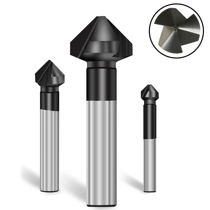 

3 Flute Deburring Chamfer Cutter 90 Degree HSS Countersink Drill Bits Woodworking Reaming Chamfering Knife Tools
