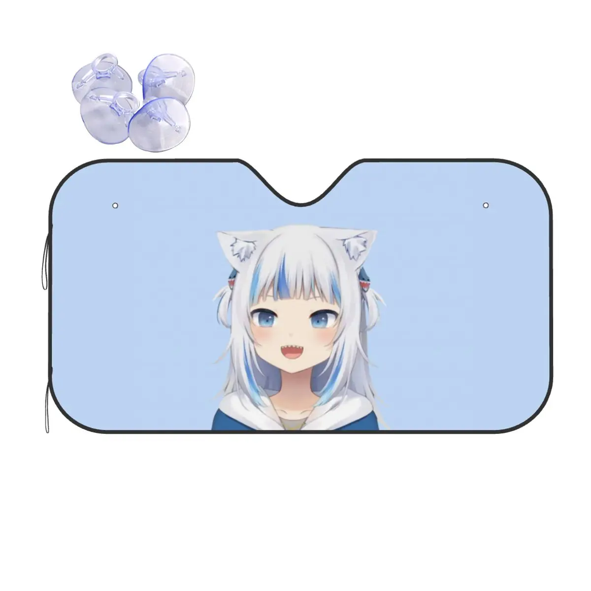 

Gawr Gura Neko Ears Sunshade Windscreen Cartoon Foldable Car Front Windshield 76x140cm Sunshade Visor Car-styling