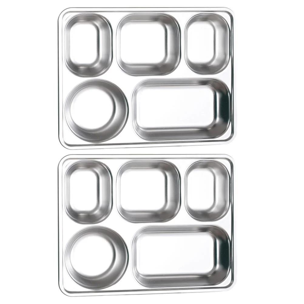 

Divided Plate Plates Tray Stainless Steel Trays Lunch Platter Serving Compartment Control Dinner Camping Dishes Dish Kidsadults