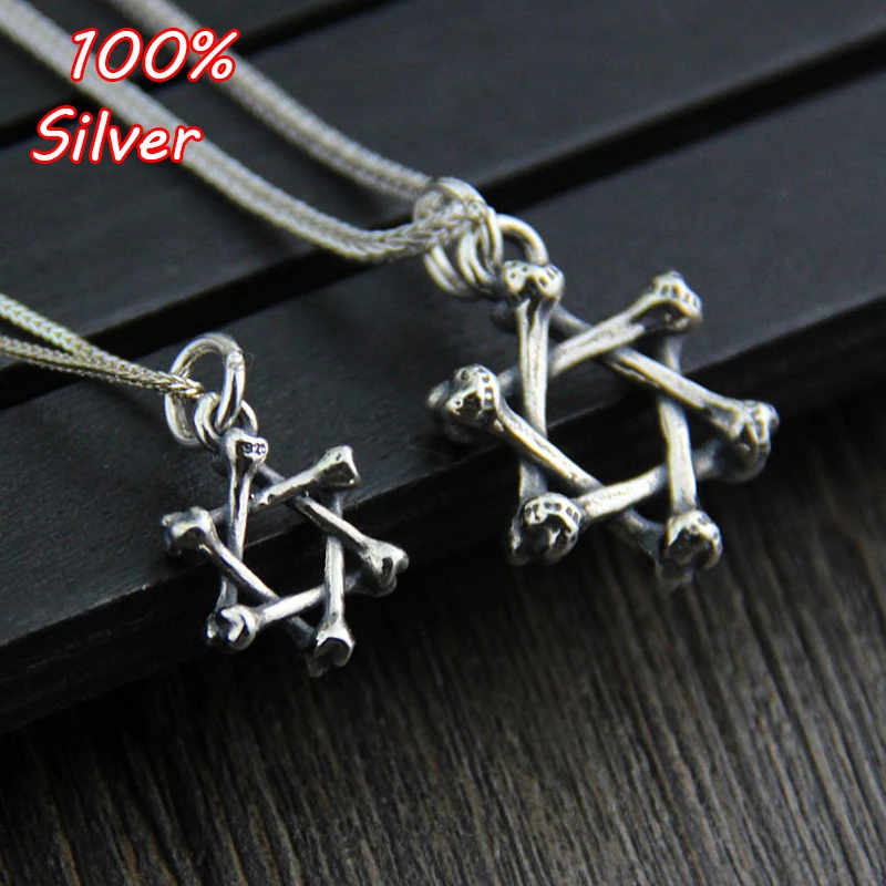 

Genuine S925 Sterling Silver Color Six-pointed Star Pendant Couple Men Women Pendant Retro Thai Silver Jewelry Necklace Pendant