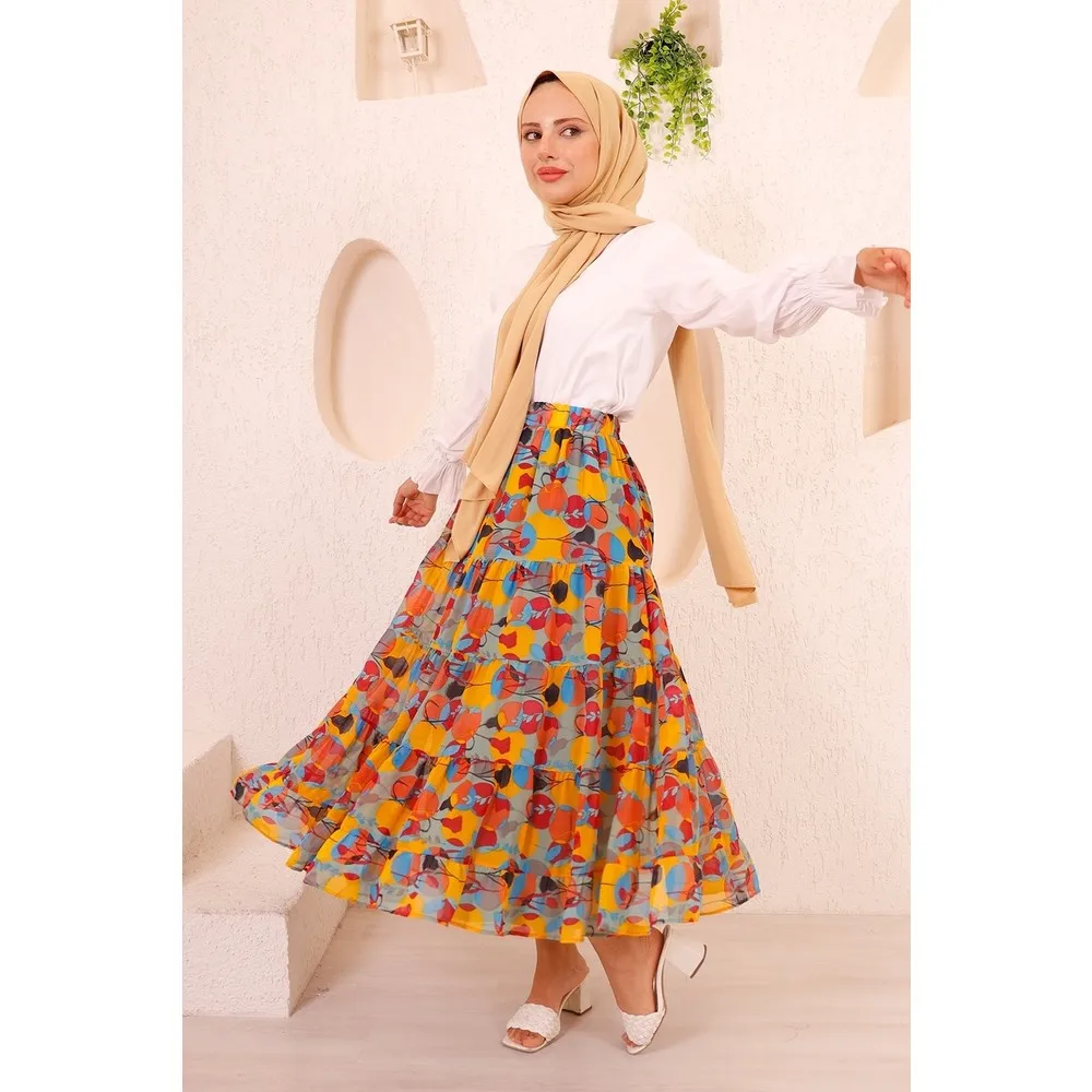 

Dorlie Creeper Pattern Chiffon Skirt-Yellow